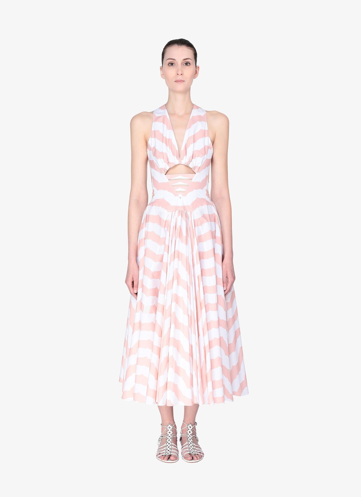 LONG SLEEVELESS DRESS POPELINE RAYURES EDITIONS WHITE/ROSE ALAÏA WHITE/ROSE  LONG SLEEVELESS DRESS POPELINE RAYURES EDITIONS WHITE/ROSE